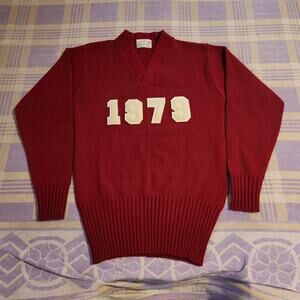Vintage 1979 Varsity Letterman Wool Sweater Coane 70s Red Size 40 Rare V Neck